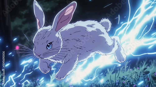 Wallpaper Mural A rabbit that moves at incredible speed, leaving behind sparks of lightning as it hops, anime style Torontodigital.ca