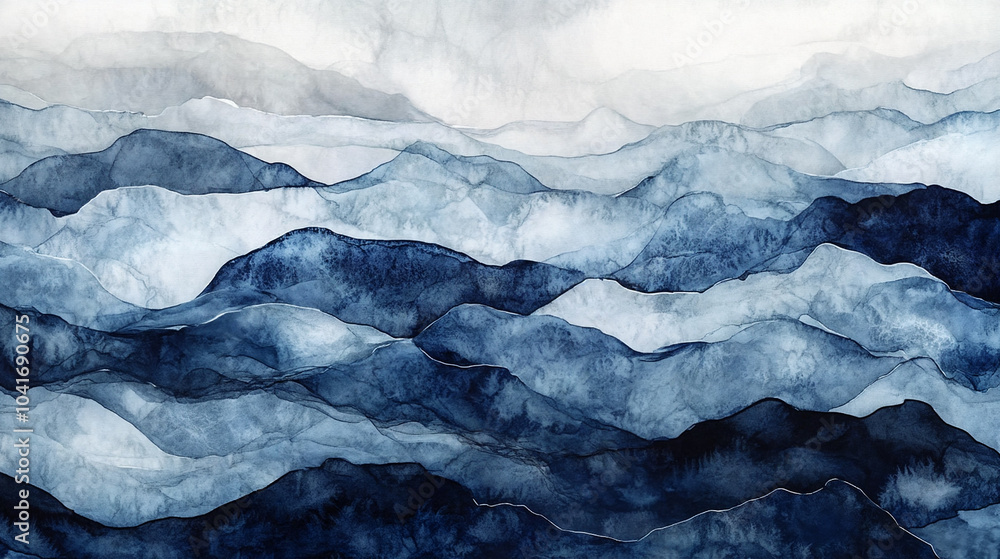 A serene watercolor painting of ocean waves, with layered shades of blue and white blending softly, evoking calmness. A serene watercolor painting of ocean waves, with layered shades of blue and white blending softly, evoking calmness.