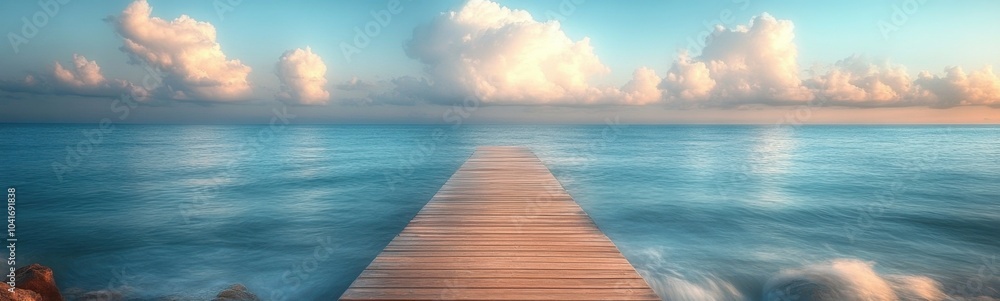 Long wooden dock that leads to the ocean Long wooden dock that leads to the ocean