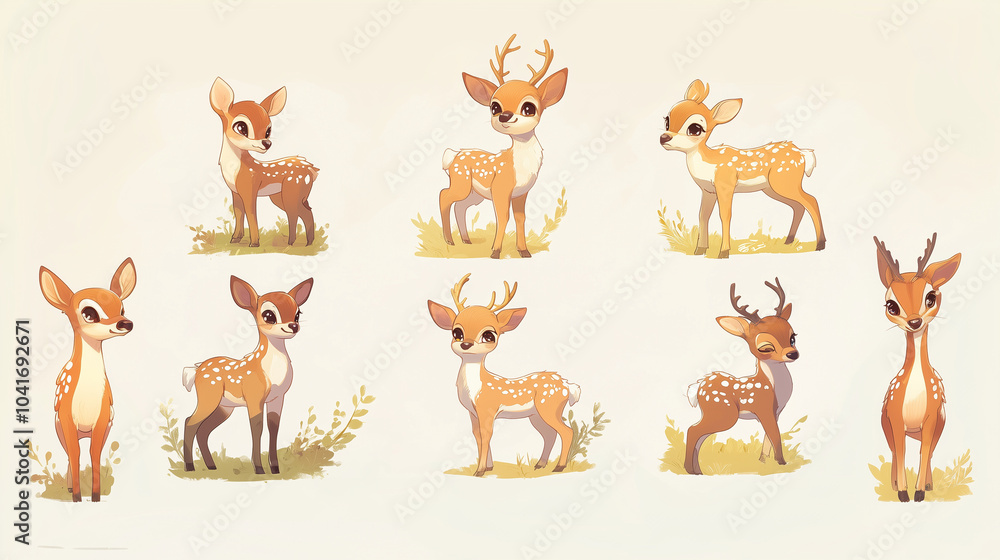 Naklejka premium Cute and adorable Deer Pose collection, anime style