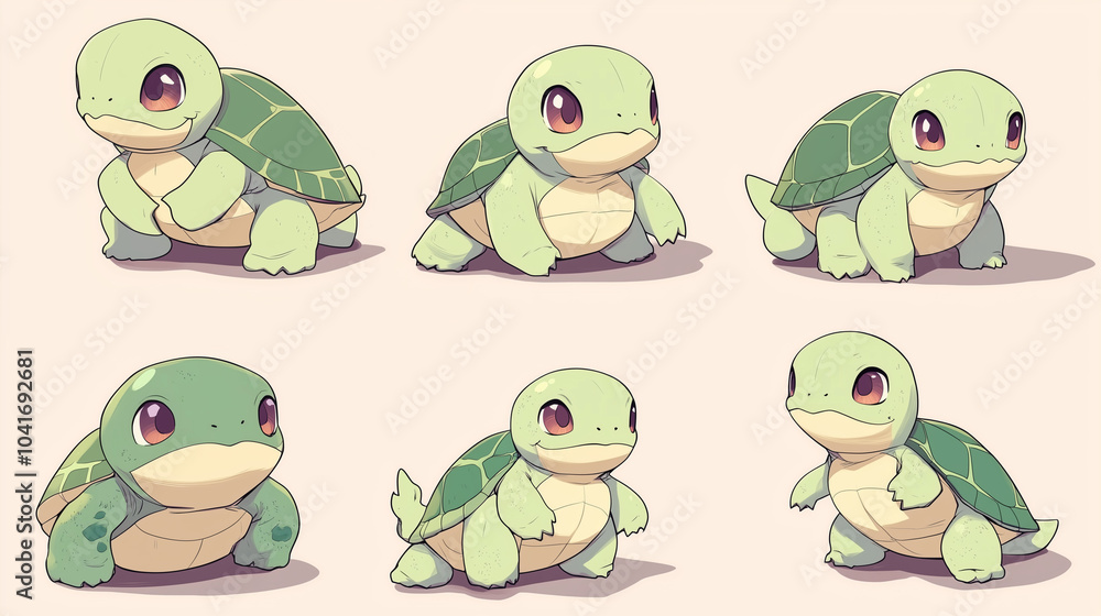 Fototapeta premium Cute and adorable Turtle Pose collection, anime style