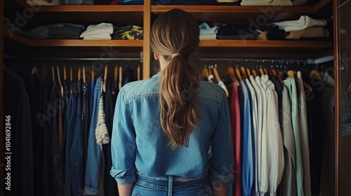 Woman Standing In Front of a Closet Filled with Clothes