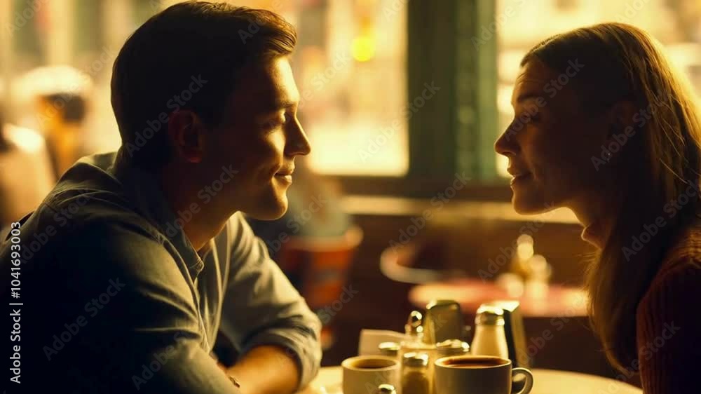 Couple on a Date in a Cafe Looking at Each Other Couple on a Date in a Cafe Looking at Each Other