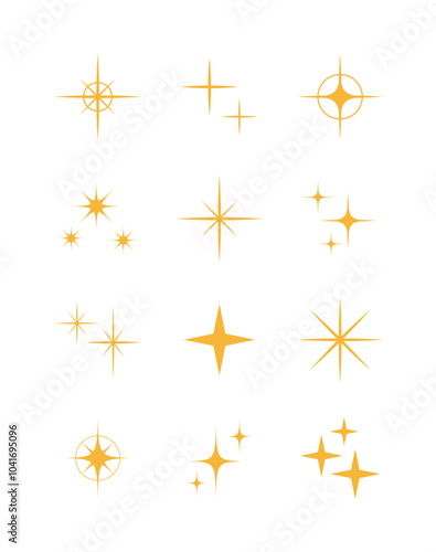 A set of light, star, shine, bright, sparkle, spark, glory illuminated illustrations with twinkle effect.