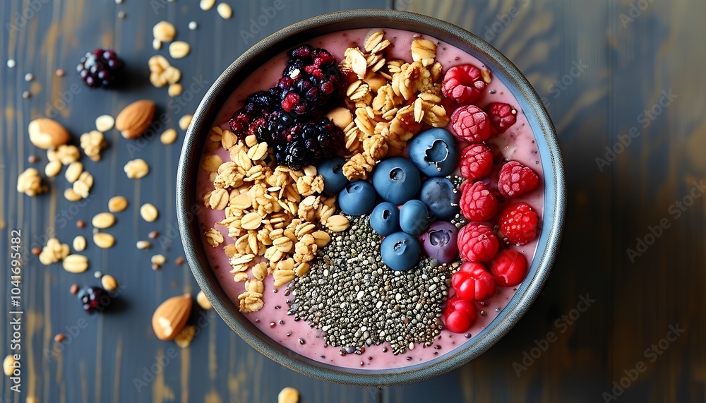Delicious and nutritious breakfast bowl a vibrant medley of berries granola and superfoods for a healthy start to your day Delicious and nutritious breakfast bowl a vibrant medley of berries granola and superfoods for a healthy start to your day