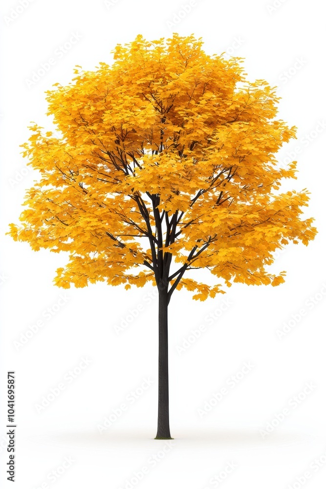 Fototapeta premium A vibrant yellow tree stands against a white background, showcasing the beauty of autumn foliage and the changing seasons.