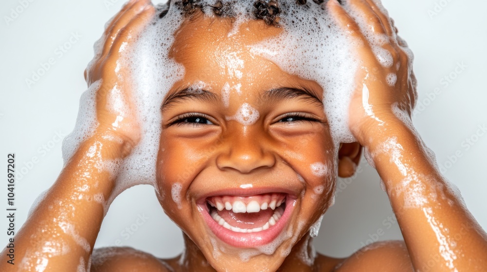 Fröhliches Kind wäscht Gesicht mit Seifenlauge | Frühlings-Hautpflege für Kinder Fröhliches Kind wäscht Gesicht mit Seifenlauge | Frühlings-Hautpflege für Kinder