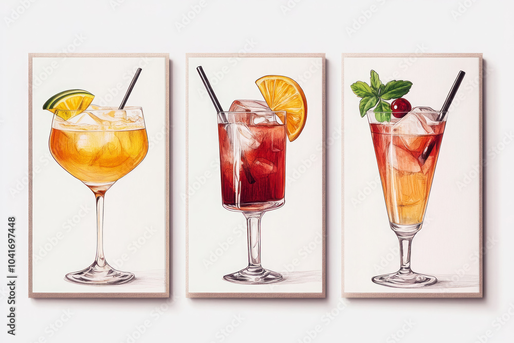Fototapeta premium Oil paintings artwork, alcohol cocktails set