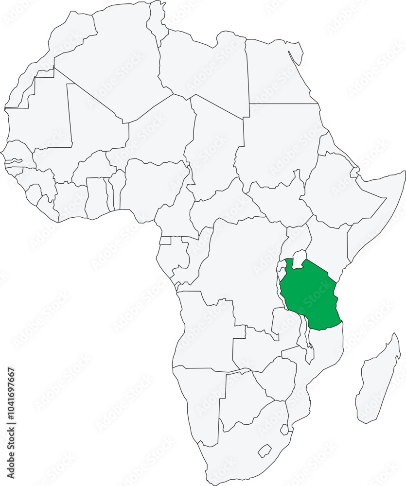 Obraz premium Detailed national location map of TANZANIA within the great continent of Africa