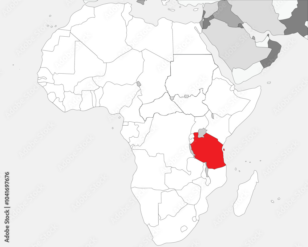 Obraz premium Detailed national location map of TANZANIA within the great continent of Africa