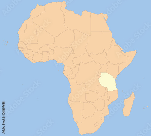 Detailed national location map of TANZANIA within the great continent of Africa