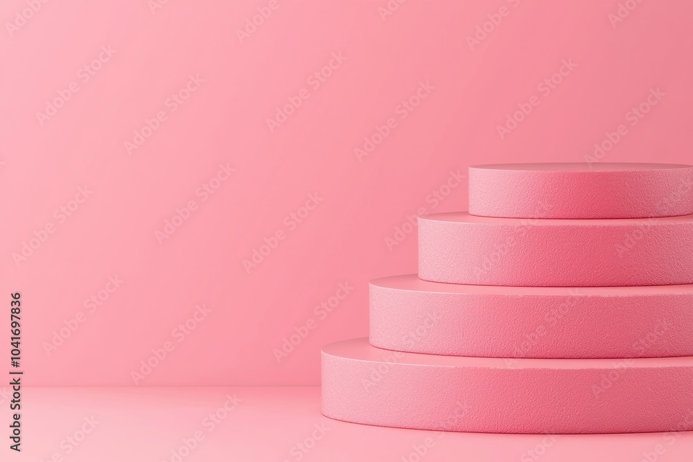 Minimalist pink podiums arranged in a modern composition, perfect for showcasing products or artwork in a stylish studio setting. Minimalist pink podiums arranged in a modern composition, perfect for showcasing products or artwork in a stylish studio setting.