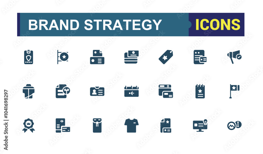 Set of Brand strategy solid icons. Containing logo design, marketing, advertising, business card, promotion. Filled icon collection. Pixel perfect vector illustration. Set of Brand strategy solid icons. Containing logo design, marketing, advertising, business card, promotion. Filled icon collection. Pixel perfect vector illustration.
