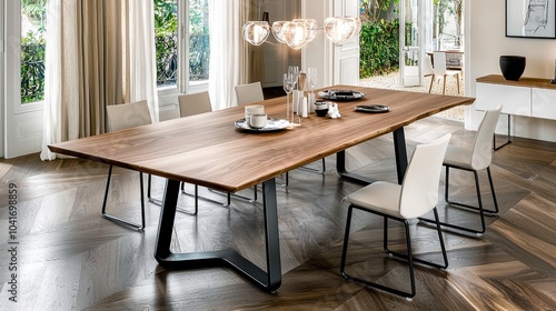 Wallpaper Mural Elegant Walnut Dining Table with Bold Metal Legs Torontodigital.ca