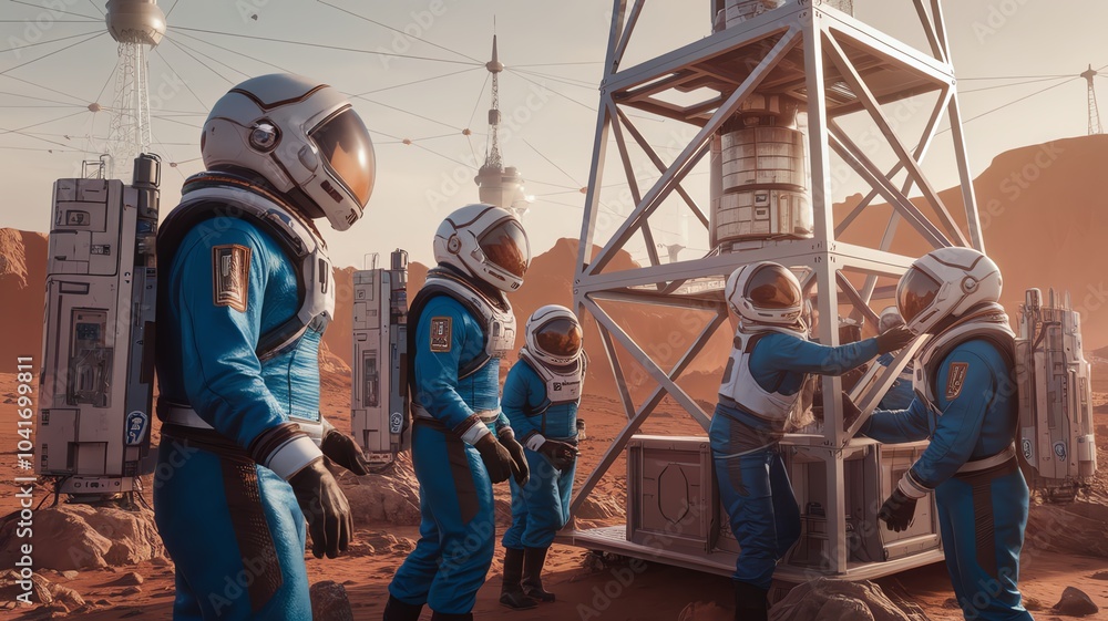 “Space Explorers on Mars: Astronauts Assembling Equipment on the Red Planet” “Space Explorers on Mars: Astronauts Assembling Equipment on the Red Planet”