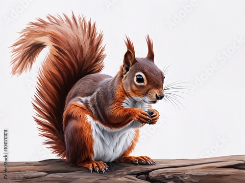 Squirrel hand drawn painted painting illustration on plain white background photo