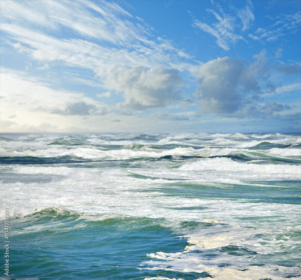 Seascape, ocean and waves in nature for wallpaper, high tide and natural environment in California. Water, horizon and cloudy sky at coast for background, scenery or tranquility at travel destination Seascape, ocean and waves in nature for wallpaper, high tide and natural environment in California. Water, horizon and cloudy sky at coast for background, scenery or tranquility at travel destination