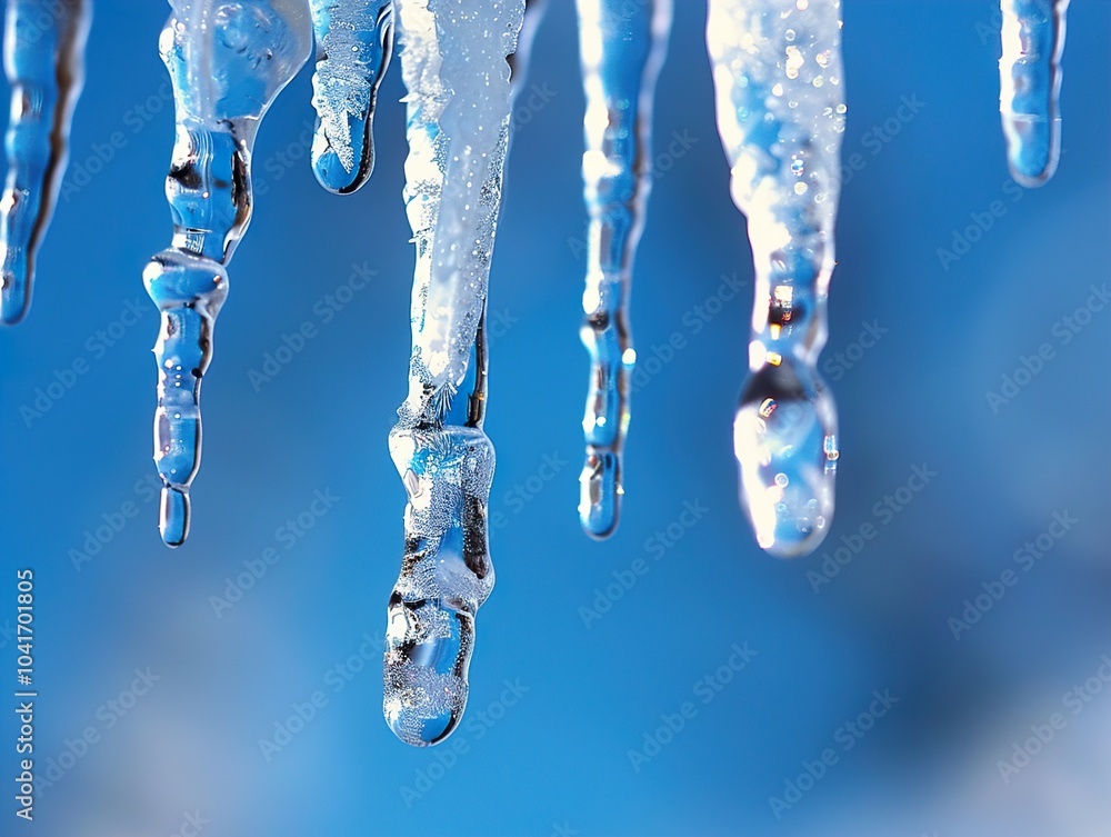 Close-Up of Icicles Hanging Against a Blue Sky Close-Up of Icicles Hanging Against a Blue Sky