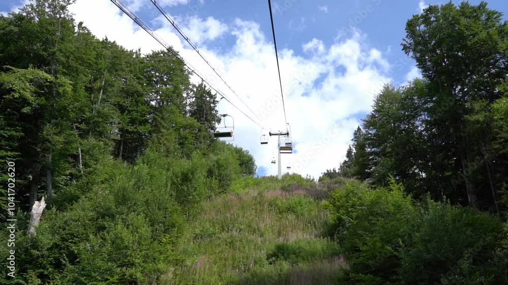 Cableway to top of Mountains. Green hill and forest. Nature Cableway to top of Mountains. Green hill and forest. Nature