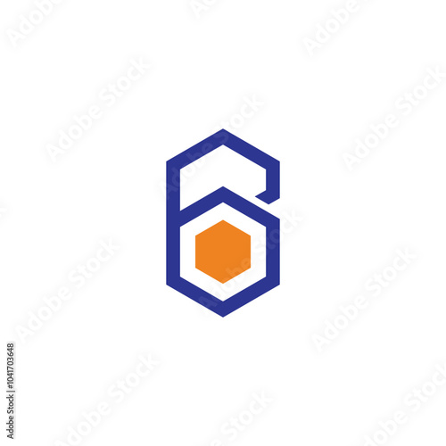 number 6 hexagonal colorful geometric logo vector