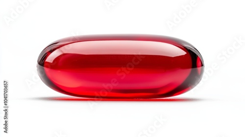 single red softgel vitamin capsule on white background