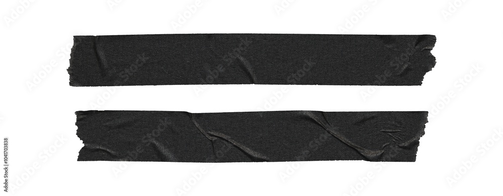 Set of duct tape lines, isolated black paper adhesive tape strips of long sizes on white background Set of duct tape lines, isolated black paper adhesive tape strips of long sizes on white background