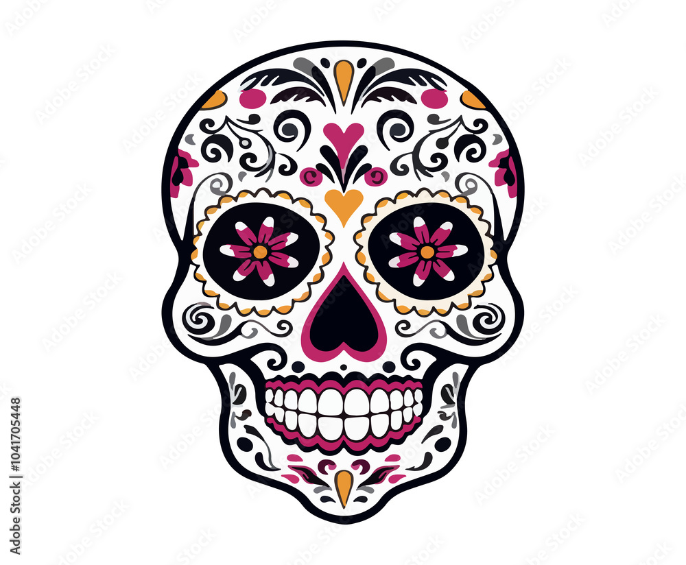 Sugar skull with flowers. Day of the Dead holiday decoration. Cartoon illustration. Sugar skull with flowers. Day of the Dead holiday decoration. Cartoon illustration.
