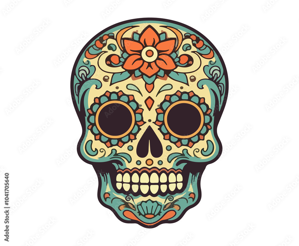 Sugar skull with flowers. Day of the Dead holiday decoration. Cartoon illustration. Sugar skull with flowers. Day of the Dead holiday decoration. Cartoon illustration.