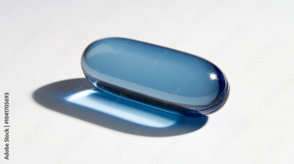 single blue soft gel capsule with a shiny reflection single blue soft gel capsule with a shiny reflection