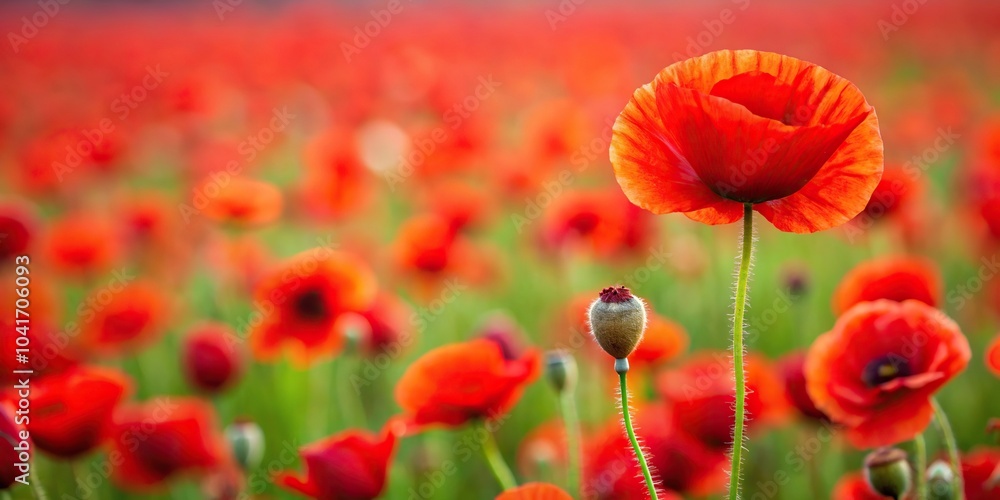 Naklejka premium red poppy field with a high angle view