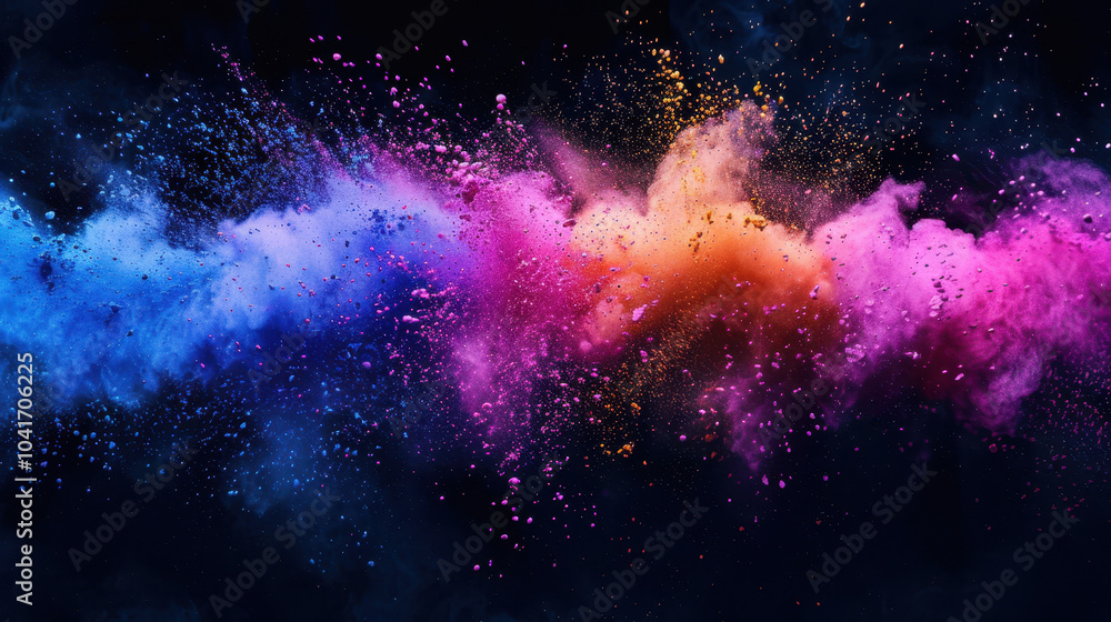 Fototapeta premium Colorful powder explosion on a black background, colorful holi paint splash in the air.
