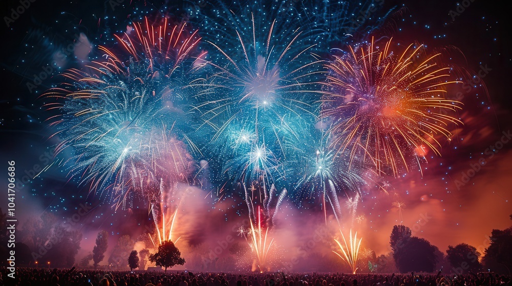 Spectacular Fireworks Display Over Night Sky Spectacular Fireworks Display Over Night Sky