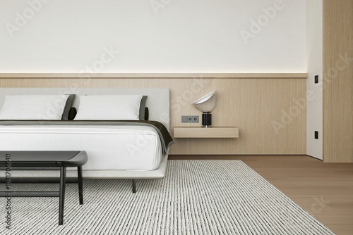 Foto Stylish interior of contemporary bedroom with comfortable bed
