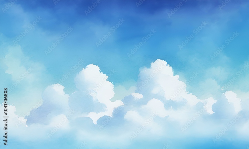 Soft blue sky background with fluffy white clouds, serene and dreamy atmosphere Soft blue sky background with fluffy white clouds, serene and dreamy atmosphere