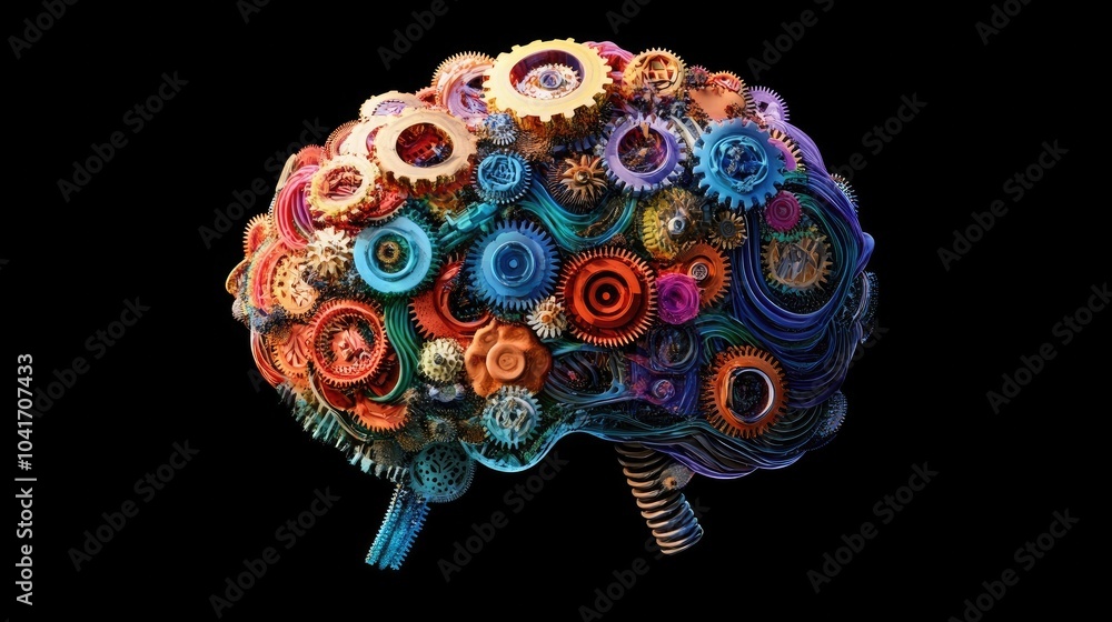 An artistic representation of a brain made up of colorful gears and cogs symbolizing creativity. High quality illustration An artistic representation of a brain made up of colorful gears and cogs symbolizing creativity. High quality illustration