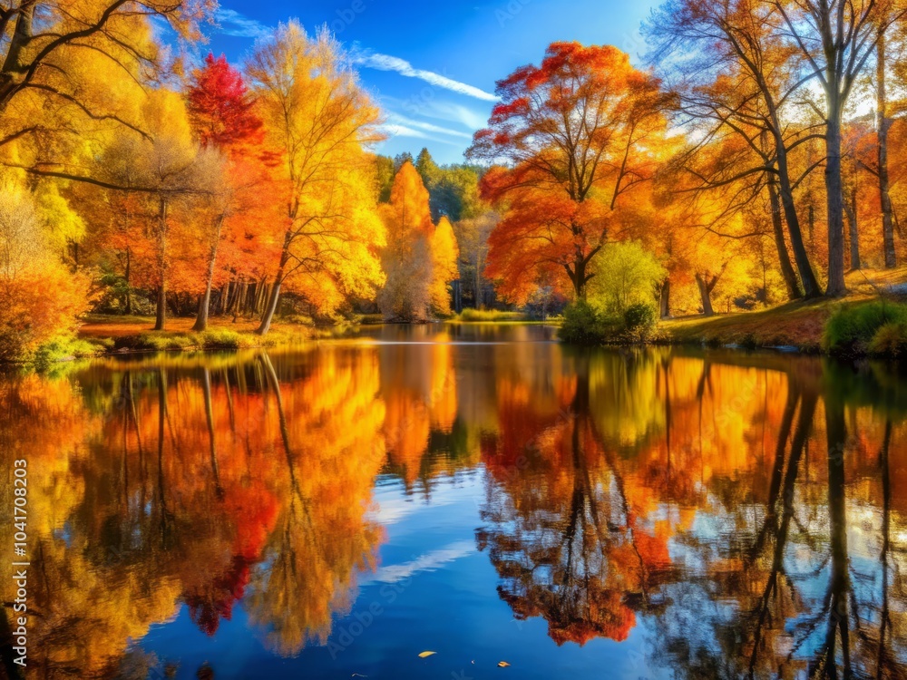 Fototapeta premium Golden Sunlight Reflections on Calm Waters Creating a Serene and Tranquil Natural Landscape Scene