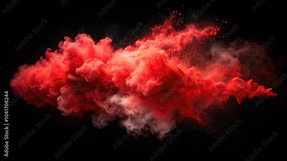 Fototapeta premium Red powder dust smoke on black background Aerial