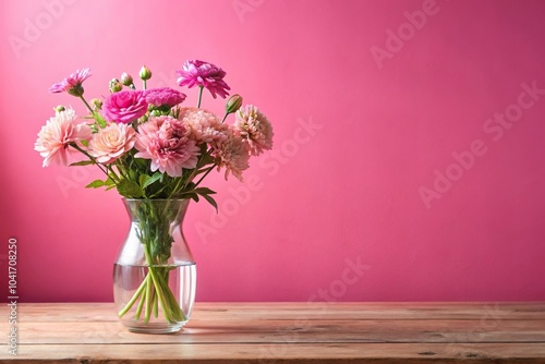 Wallpaper Mural Beautiful arrangement of flowers in a vase on a table against a pink background Torontodigital.ca