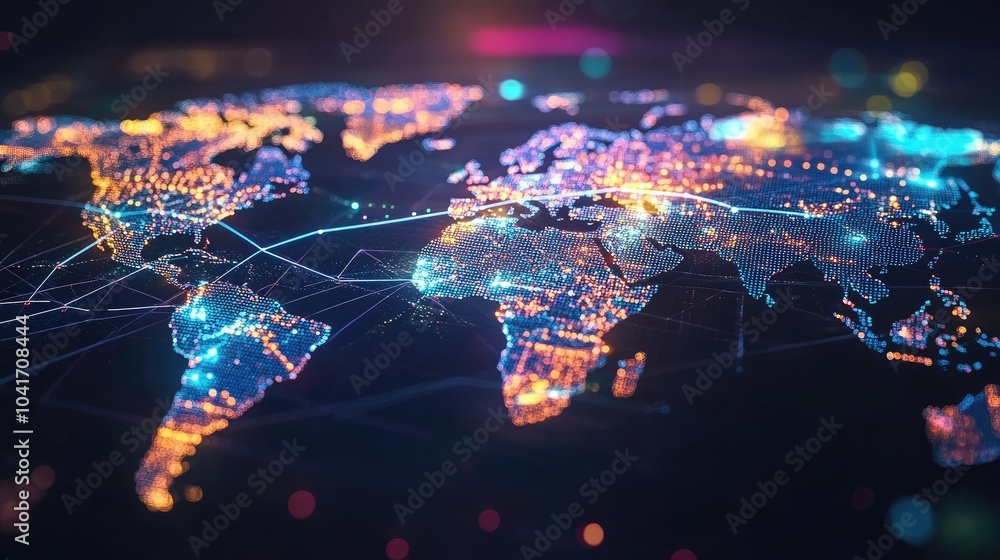 World map with luminous trading data, global network, international business World map with luminous trading data, global network, international business