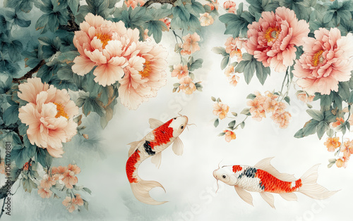 Retro traditional Chinese elements flower and bird texture art background