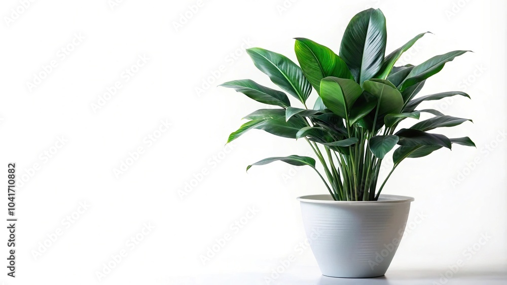 Big potted plant with long dark green leaves in a white pot, vertical growing plant, isolated macro Big potted plant with long dark green leaves in a white pot, vertical growing plant, isolated macro