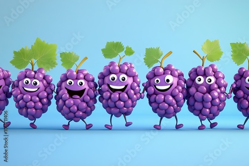 Smiling Grapes Dancing in a Conga Line - Cartoon Illustration photo