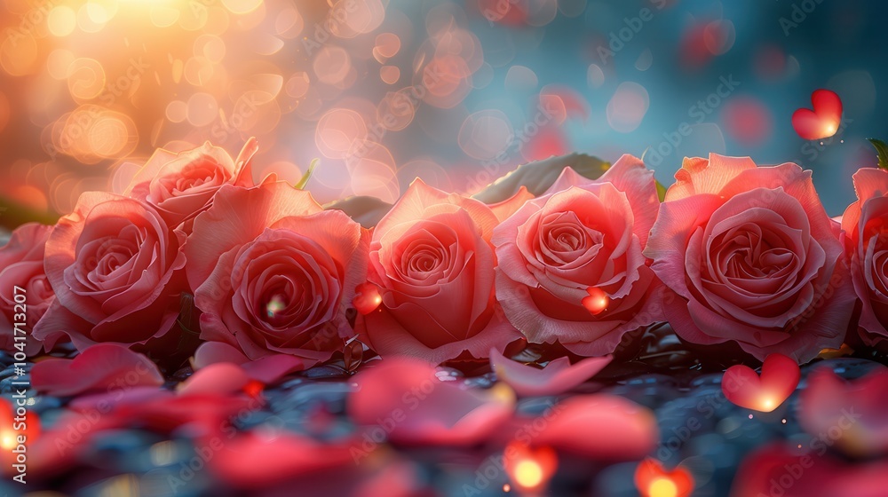 Romantic Roses with Blurry Background and Petals Romantic Roses with Blurry Background and Petals