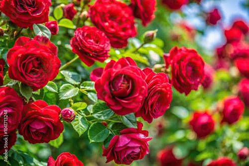 Wallpaper Mural Beautiful red rose bush in full bloom in a rustic country garden during summertime Torontodigital.ca