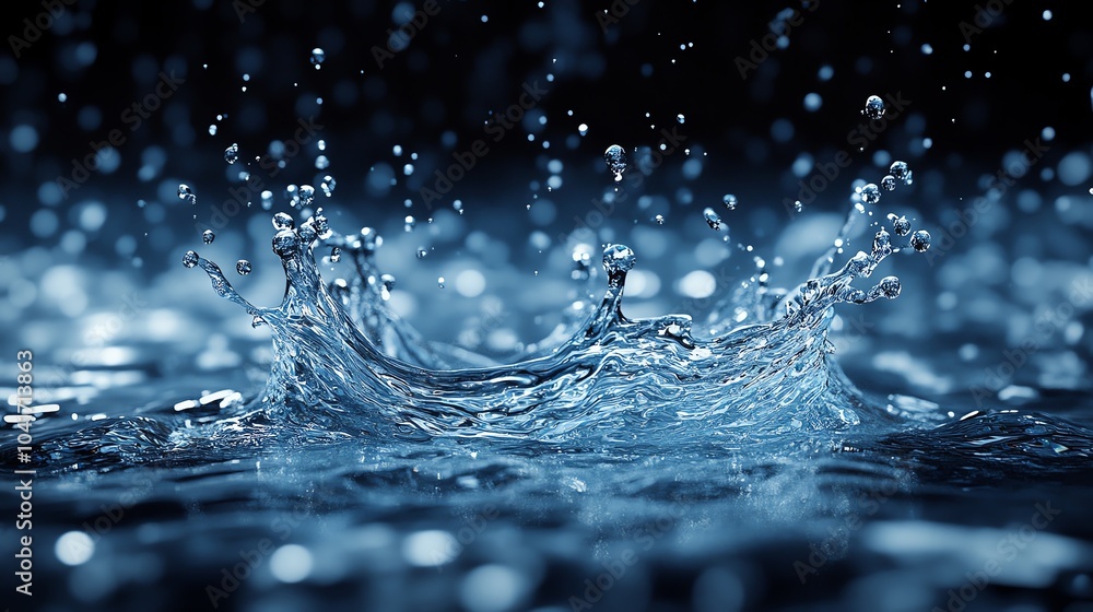 3D water splash with droplets scattered in a perfect arc, water splash, dynamic and artistic 3D water splash with droplets scattered in a perfect arc, water splash, dynamic and artistic