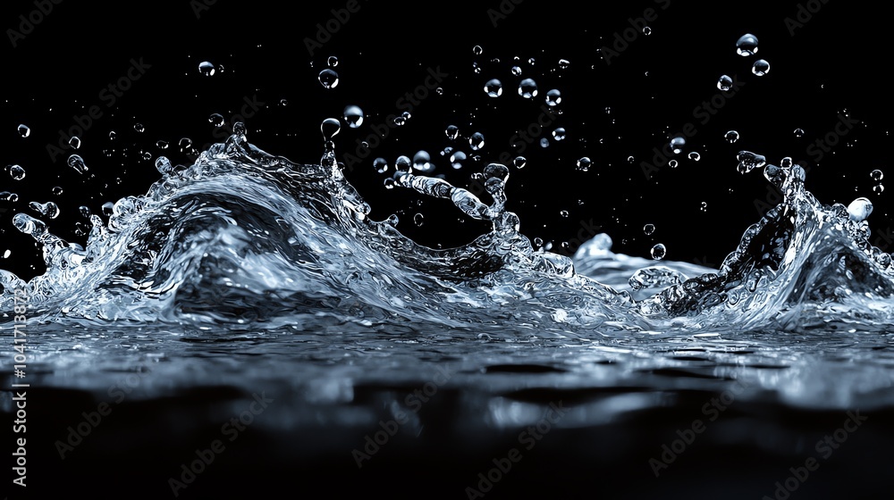 3D water splash with droplets scattered in a perfect arc, water splash, dynamic and artistic 3D water splash with droplets scattered in a perfect arc, water splash, dynamic and artistic
