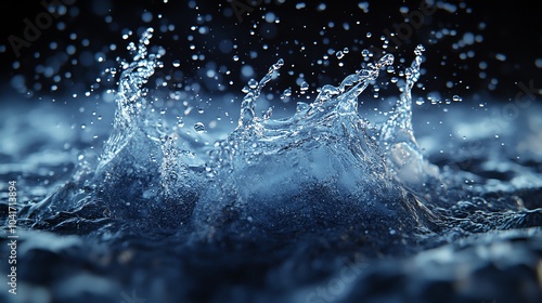 3D water splash with highspeed droplets scattering outward, water splash, dramatic and lively photo