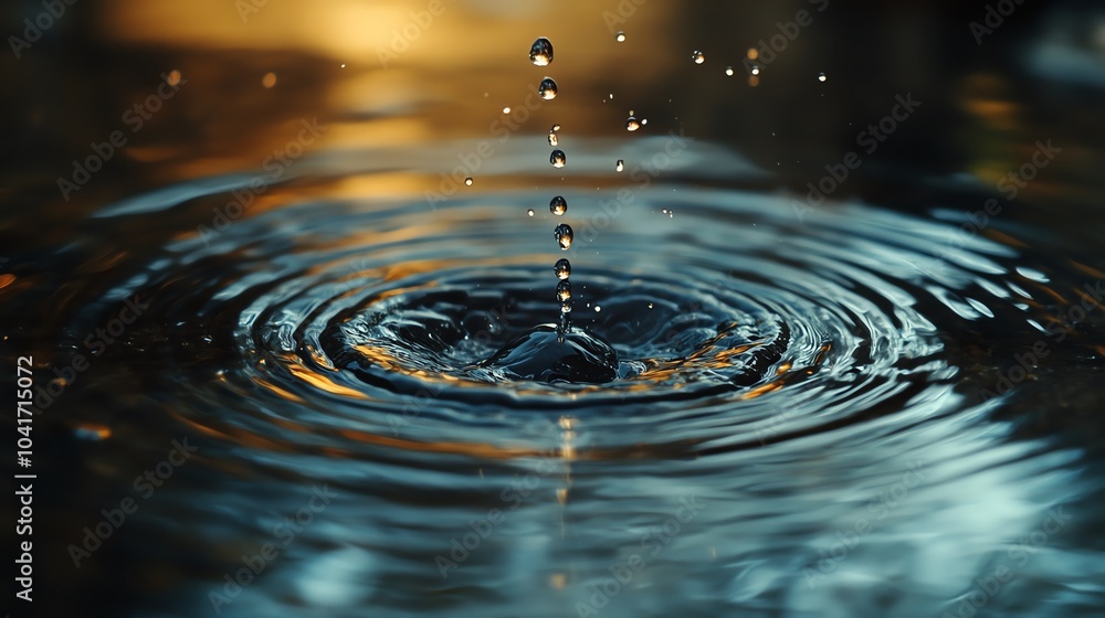 Water droplet hitting a smooth surface, creating ripples and small waves, water ripple, calming and peaceful Water droplet hitting a smooth surface, creating ripples and small waves, water ripple, calming and peaceful