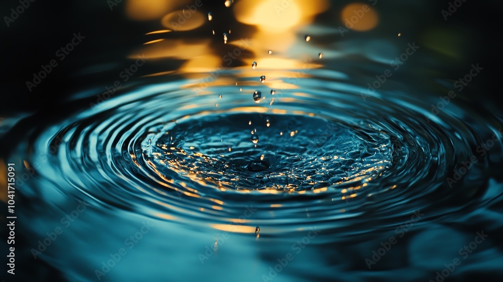 Water droplet hitting a smooth surface, creating ripples and small waves, water ripple, calming and peaceful Water droplet hitting a smooth surface, creating ripples and small waves, water ripple, calming and peaceful