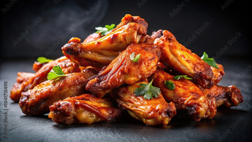 BBQ chicken wings engulfed in flames on black background BBQ chicken wings engulfed in flames on black background
